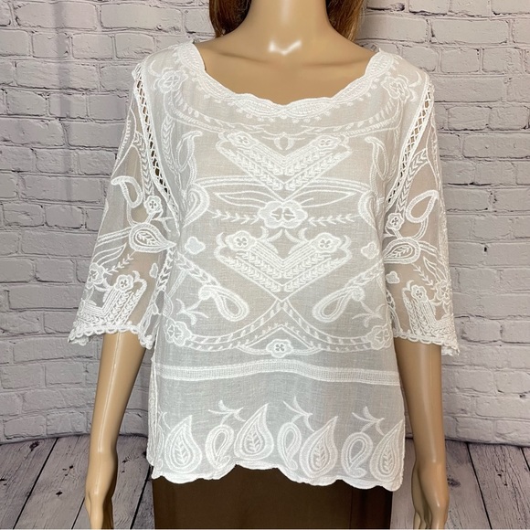 NWT New Amber Skies White Embroidered Boho Top Size XL - Picture 9 of 10